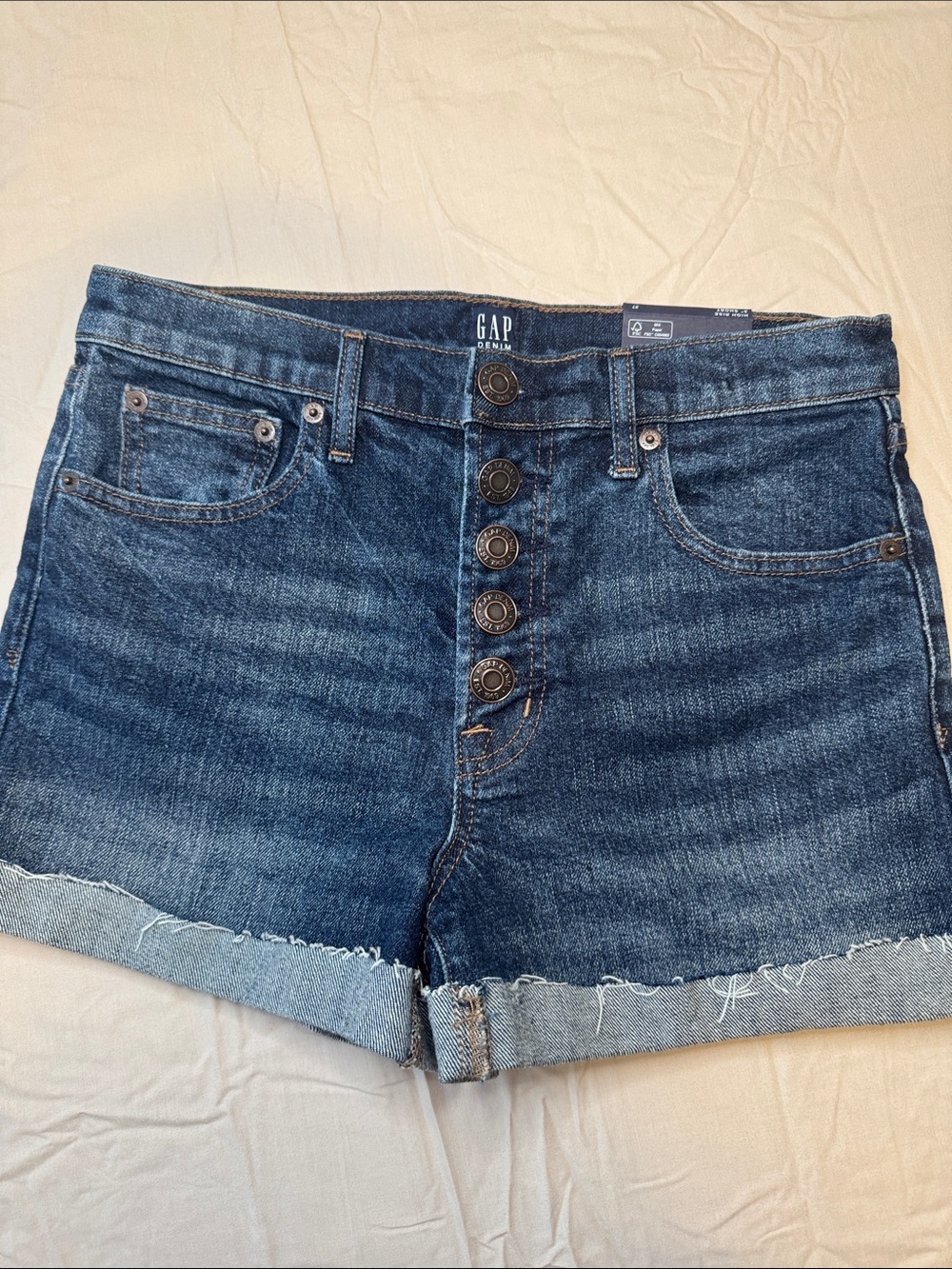 GAP Denim Button-Fly Rolled Hem Shorts dark Wash shorts